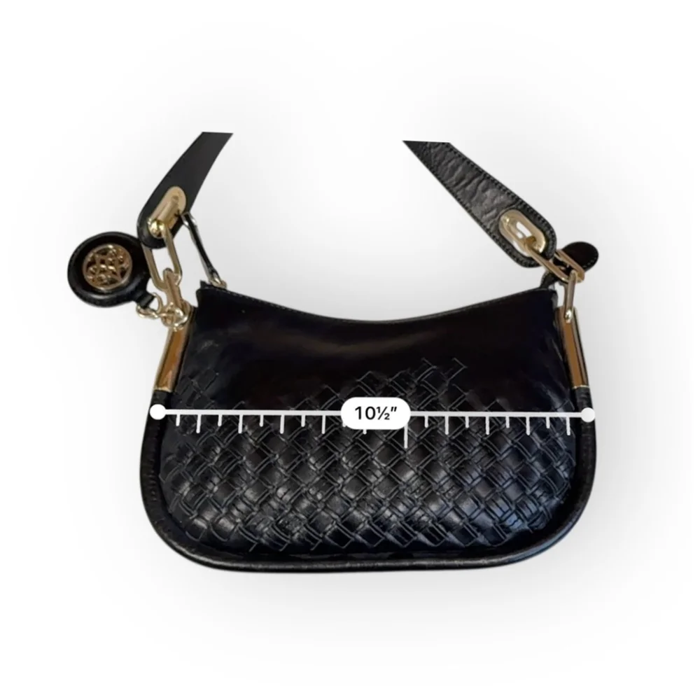 Antonio Melani Women's Soft Black Leather Weave Pattern Shoulder Bag 
Gold​​ - Picture 9 of 14